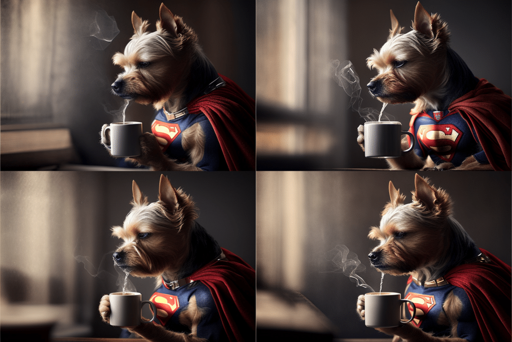 Midjourney of Dog Drinking Coffee Variation