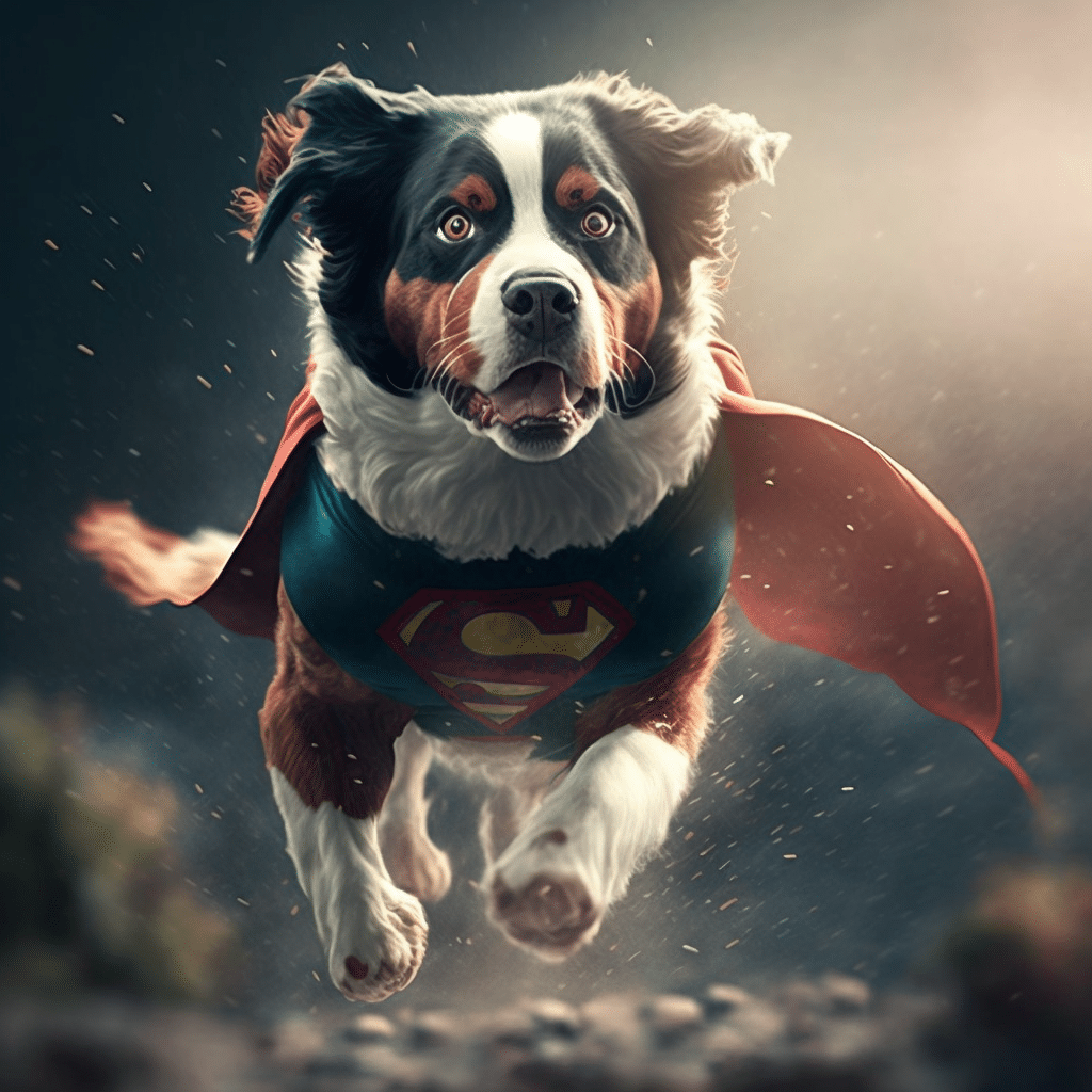 Midjourney of Superhero Dog Upscale